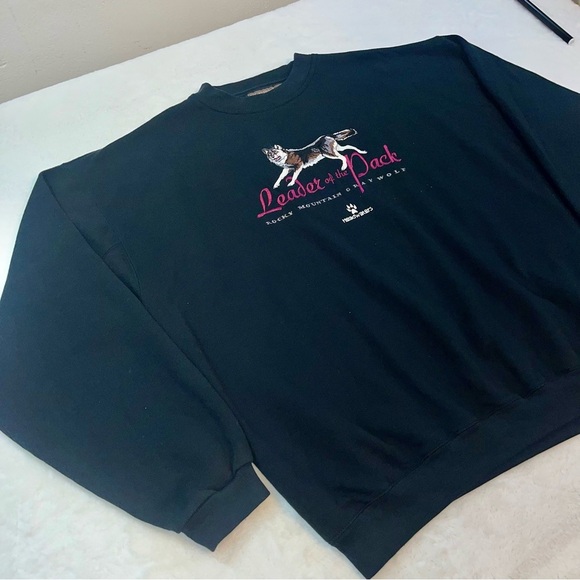 Vtg Headwaters Leader Of The Pack Wolf Embroidered Crewneck Pullover Y2K Boxy - Picture 2 of 9
